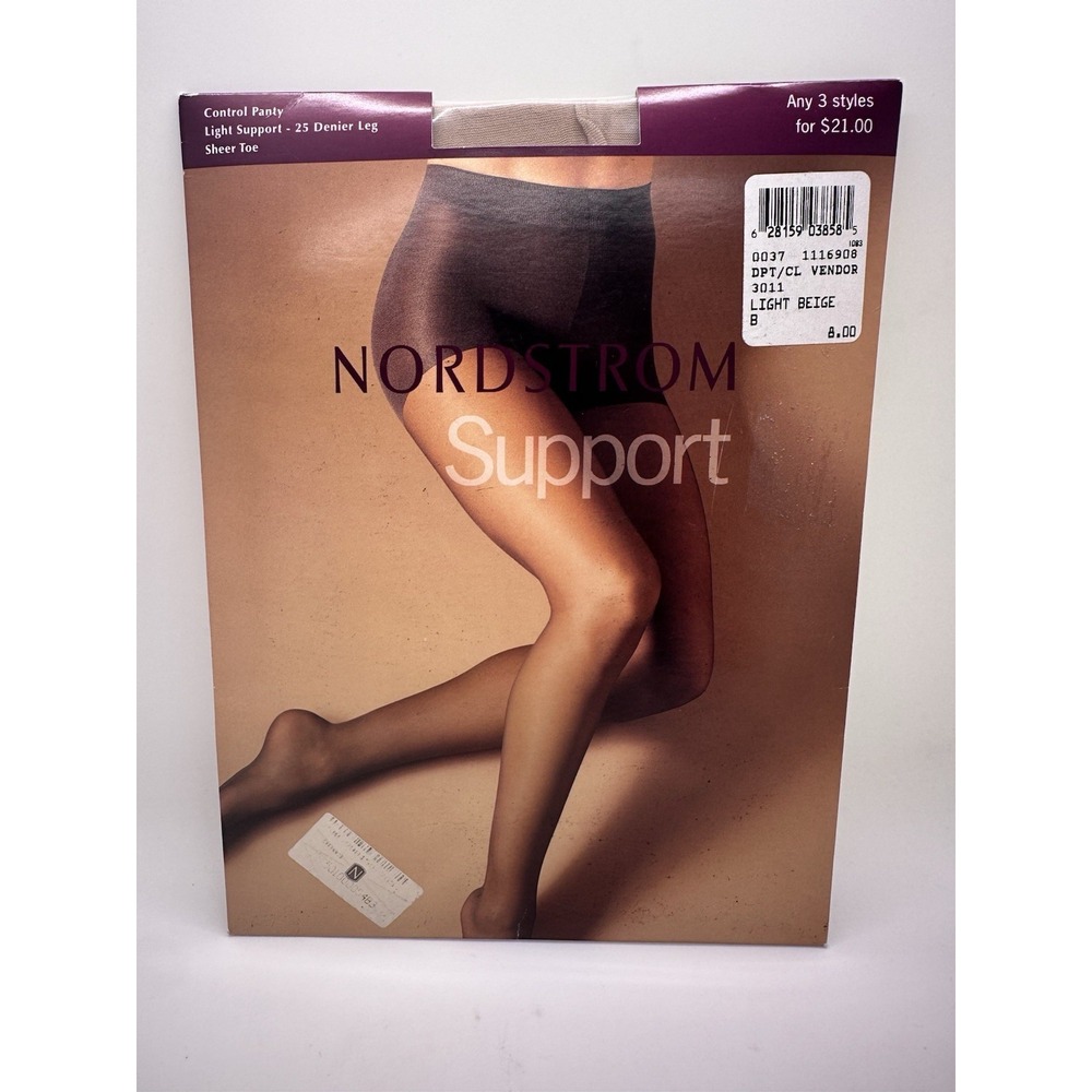 NIP Nordstrom Support Control Top Pantyhose size B Light Beige 25 Denier Leg